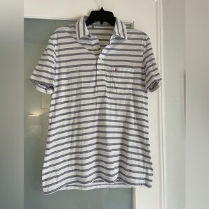 CRIQUET Polo Shirt Mens Small White Striped With Blue And Yellow Slim Fit Golf